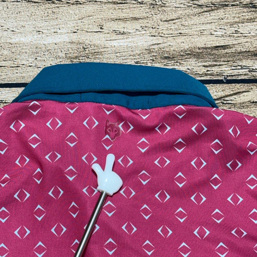 Greyson Polo Shirt Mens Medium Night Fly Pink Geometric Diamond Print Golf Top - Picture 5 of 6